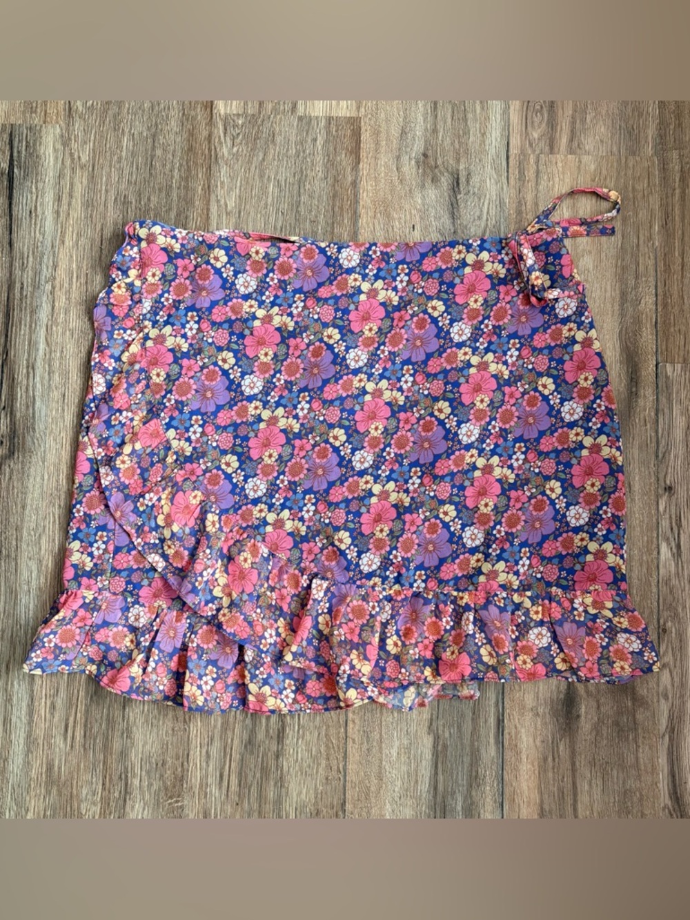 Topshop Floral Ruffle Wrap Skirt Women’s 14 Purple & Pink Resortwear Spring Boho